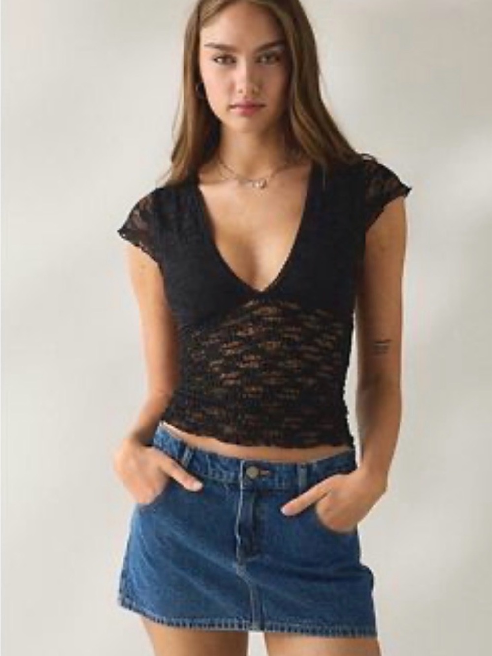 Kimchi Blue Black Lace V-Neck Crop Top